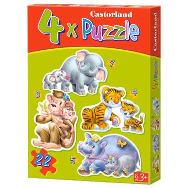 Castorland Jungle Babies Kinderpuzzel 4 x PUZZLE (4 + 5+ 6 + 7 shaped) Stukjes