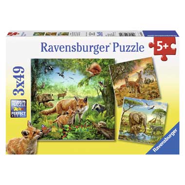 Ravensburger Dieren van de Wereld 3 Puzzels 49 stukjes