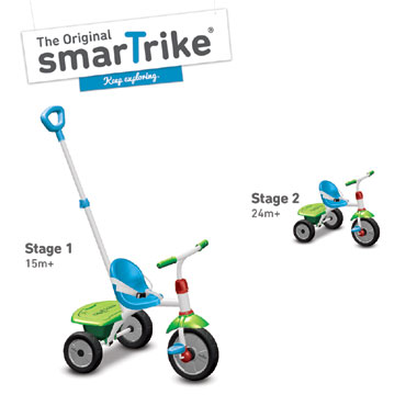 SmarTrike Fun driewieler met duwstang - blauw/groen
