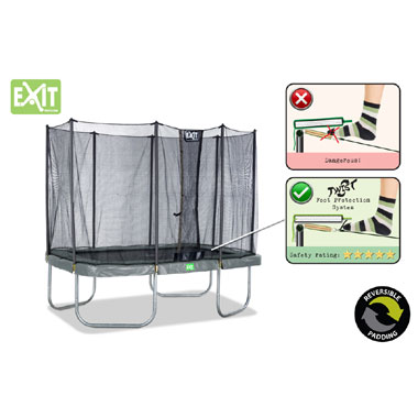 EXIT Twist trampoline met veiligheidsnet rechthoekig - 214 x 305 cm - grijs/groen