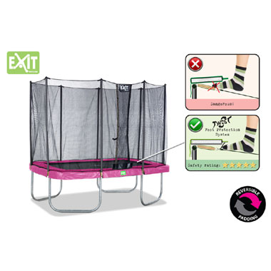 EXIT Twist trampoline met veiligheidsnet rechthoekig - 214 x 305 cm - grijs/roze