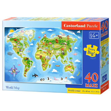 Castorland puzzel wereldmap - 40 stukjes