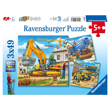 Ravensburger puzzel Grote bouwvoertuigen. Drie puzzels van 49 stukjes
