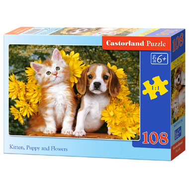 Castorland puzzel katje + pup en bloemen - 108 stukjes