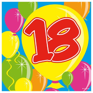 18 jaar servetten ballonnen - 25x25 cm - 20 stuks